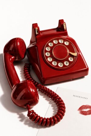 MATILIANO beauty campaign – red vintage telephone with lipstick kiss card